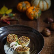 Fleischschnacka champignons et châtaignes, sauce crémeuse à la truffe