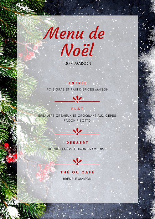 Menu de Noël mon fournil